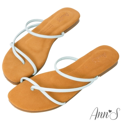 (季末換季出清)Ann’S水洗牛皮-簡單不簡單圓條夾腳細帶小羊皮平底涼拖鞋-藍