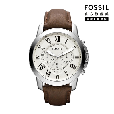 【FOSSIL】Grant 帥氣風尚皮革計時男錶 棕色真皮皮革錶帶 44MM FS4735IE