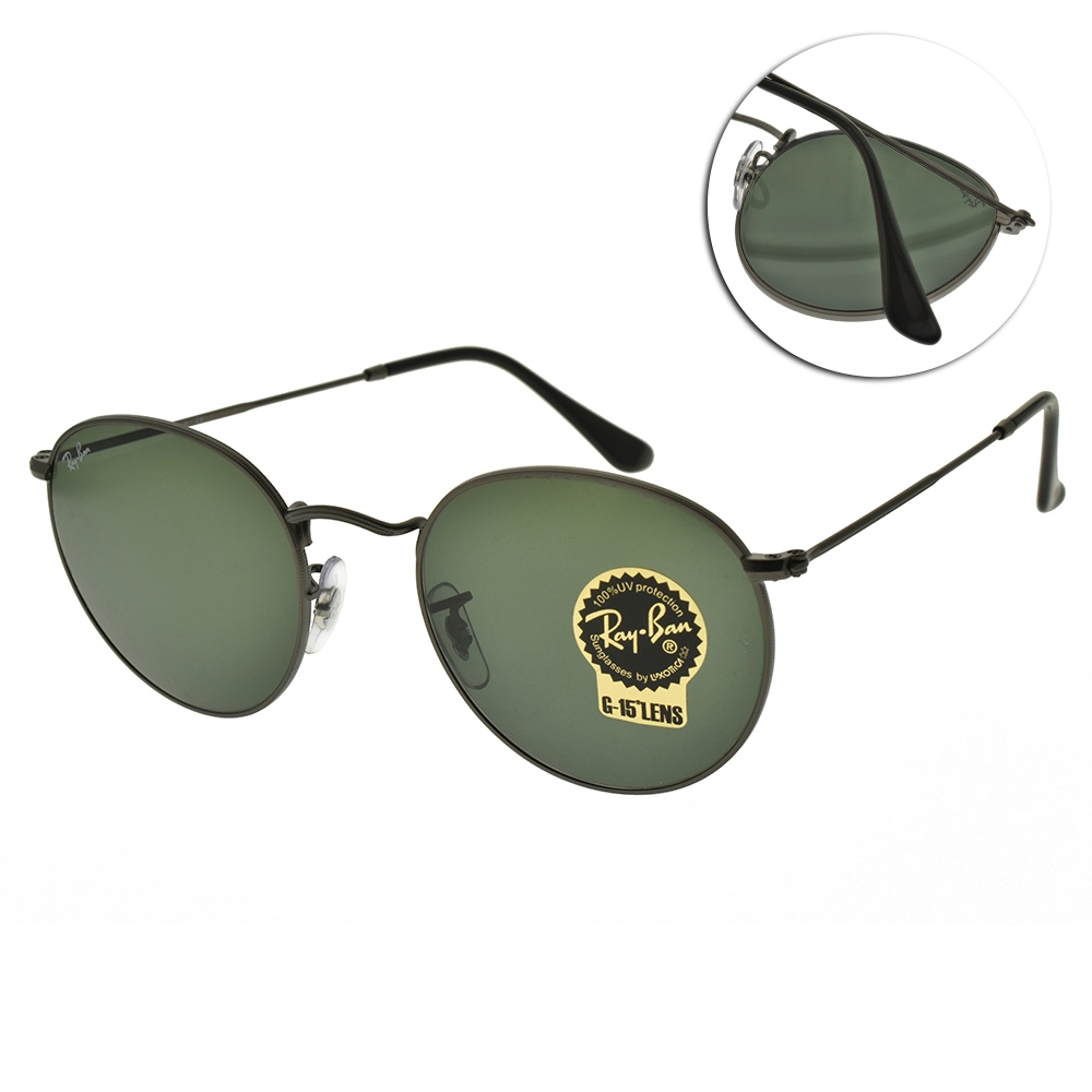 RayBan雷朋復古圓框款ROUND METAL 太陽眼鏡/槍-墨綠#RB3447 029-53mm