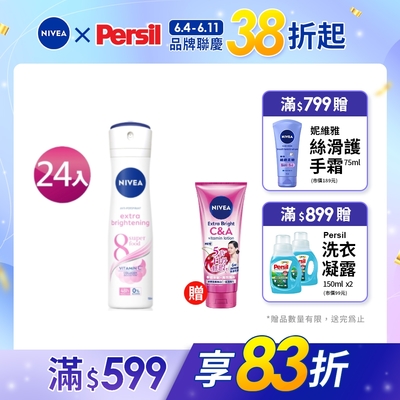 (任選24入組-箱購)NIVEA 妮維雅 止汗爽身噴霧150ml-美白全系列(長效乾爽止汗噴霧)