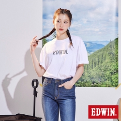 EDWIN 寬短牛仔布紋LOGO短袖T恤-男-白色