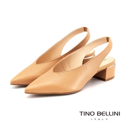 Tino Bellini 巴西進口V形鞋口後拉帶低跟鞋-米