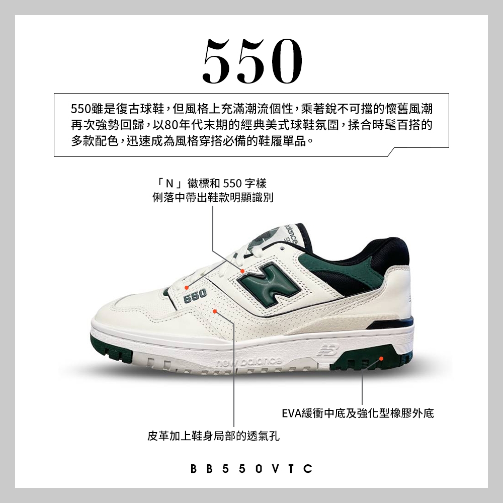 New Balance]復古鞋_中性_白綠色_BB550VTC-D楦| 休閒鞋| Yahoo奇摩購物中心