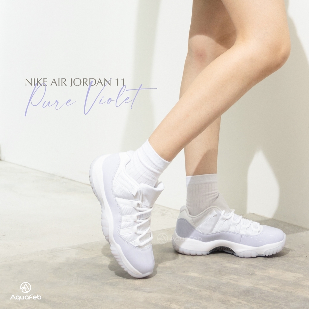 Nike Jordan 11 Retro Low 女鞋白色紫色薰衣草AJ11 果凍底亮皮休閒鞋