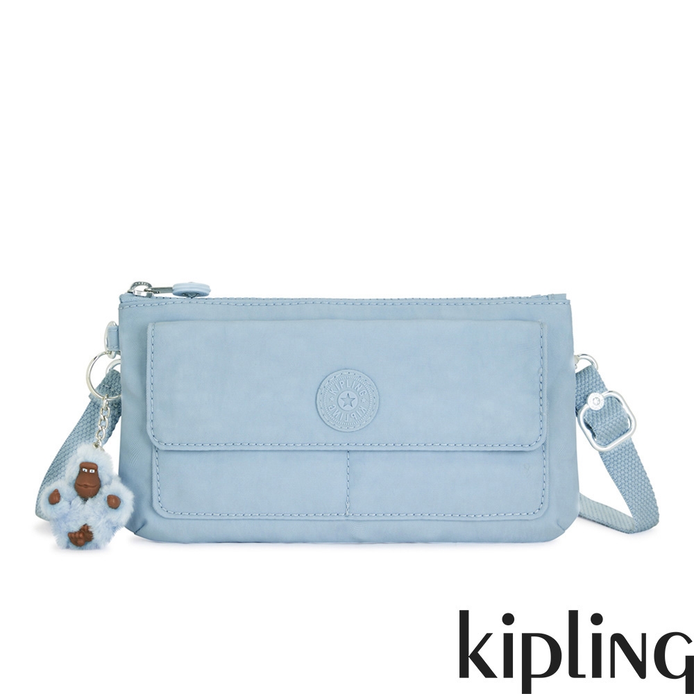 Kipling 淺蔥水藍色輕巧多袋斜背小包-LANE