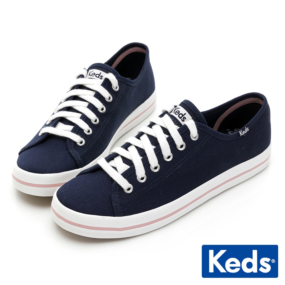 Keds KICKSTART 中性基本綁帶帆布鞋-海軍藍