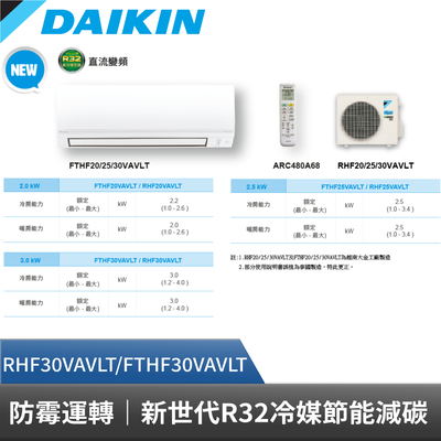 DAIKIN 大金 4-5坪 經典V系列變頻冷暖空調 RHF30VAVLT FTHF30VAVLT 贈基本安裝