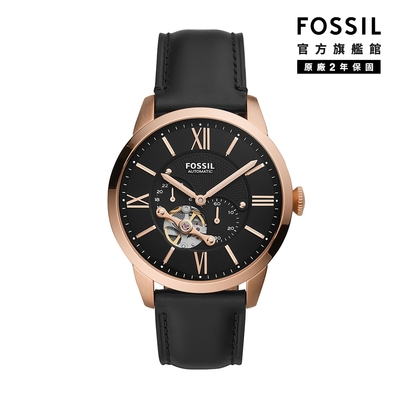 fossil townsman auto 城市雅痞皮革機械男錶-黑色44mm me3170