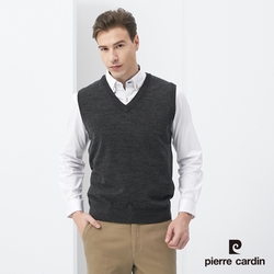 Pierre Cardin皮爾卡登 男款 羊毛混紡素色V領毛衣背心-鐵灰色 (7005461-95)