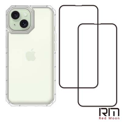 RedMoon APPLE iPhone15 6.1吋 手機殼貼3件組 鏡頭全包式貓瞳盾殼+9H玻璃保貼2入(i15)