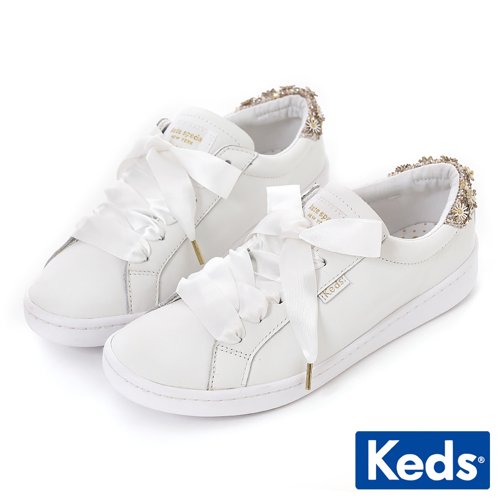 Keds x Kate Spade 聯名款ACE 閃耀花朵緞帶皮革休閒鞋-白| 小白鞋