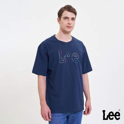 Lee 男款 彩色線條大Logo短袖圓領T恤 藍