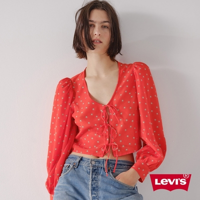 Levis 女款 U領綁帶長袖襯衫 / 雛菊印花 / 澎澎袖 / 春夏形象款