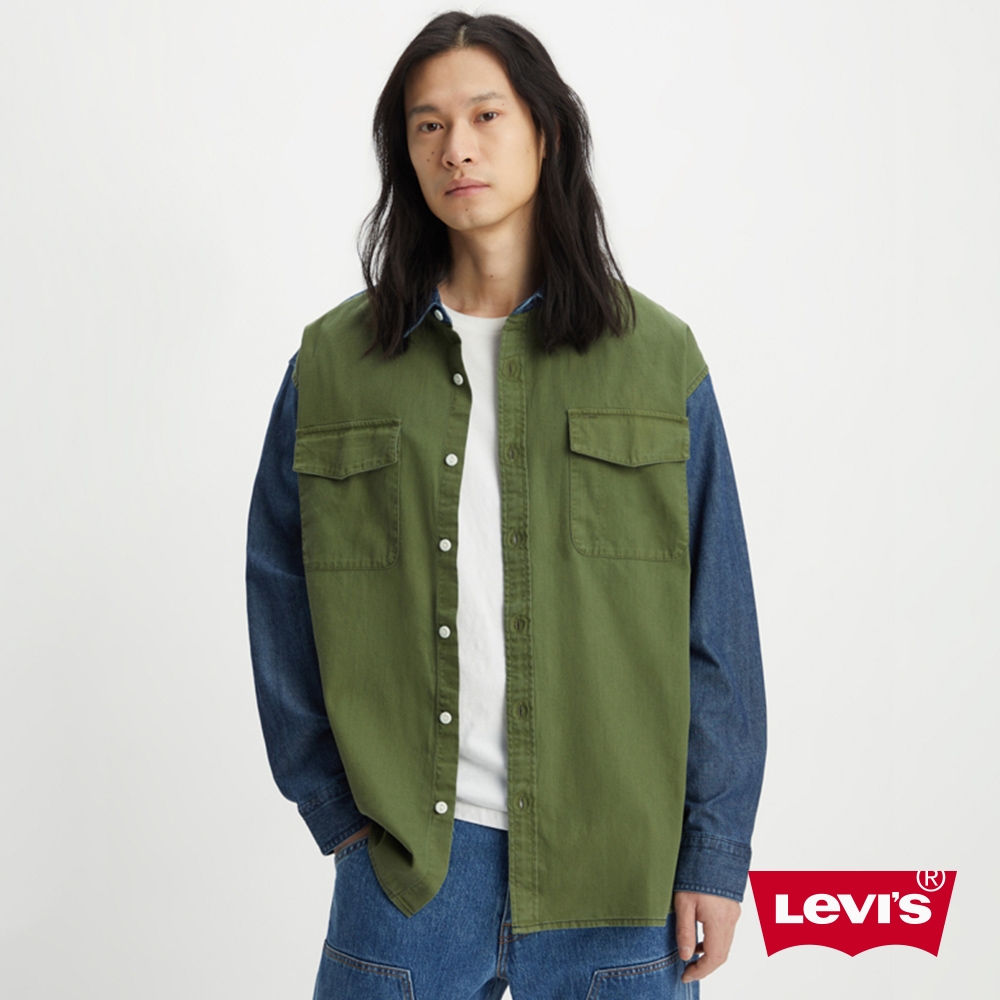 Levis 男款 Oversize寬鬆版拼接牛仔襯衫外套