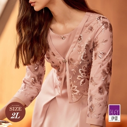 ILEY伊蕾 高級緞面花卉網紗刺繡假兩件式洋裝(粉色；M-2L)1224067055