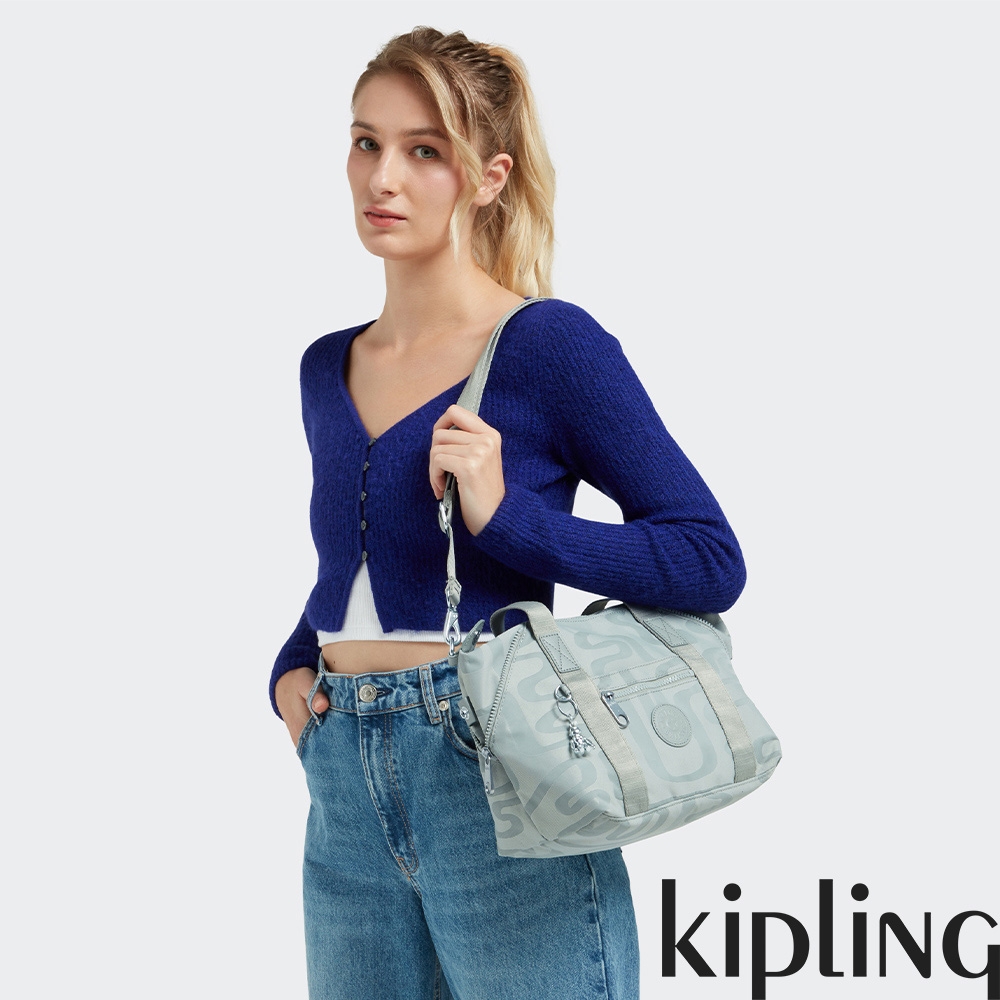 Kipling 蘋果綠不規則條紋手提側背包-ART MINI
