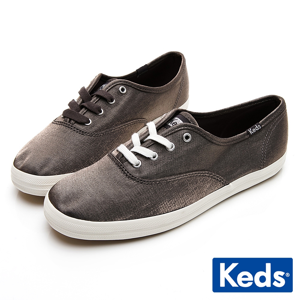 Keds CHAMPION 珠光綢緞復古綁帶休閒鞋-灰