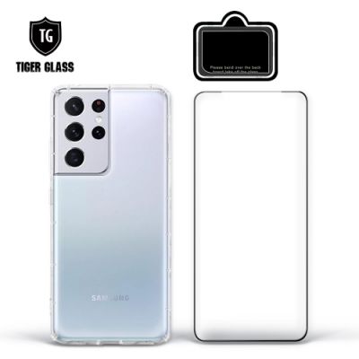 T.G Samsung Galaxy S21 Ultra 手機保護超值3件組(透明空壓殼+鋼化膜+鏡頭貼)