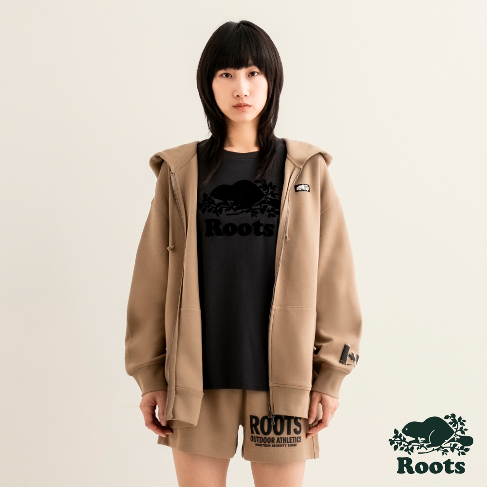 Roots 女裝-摩登都市系列 雙面布寬版連帽外套-棕褐色
