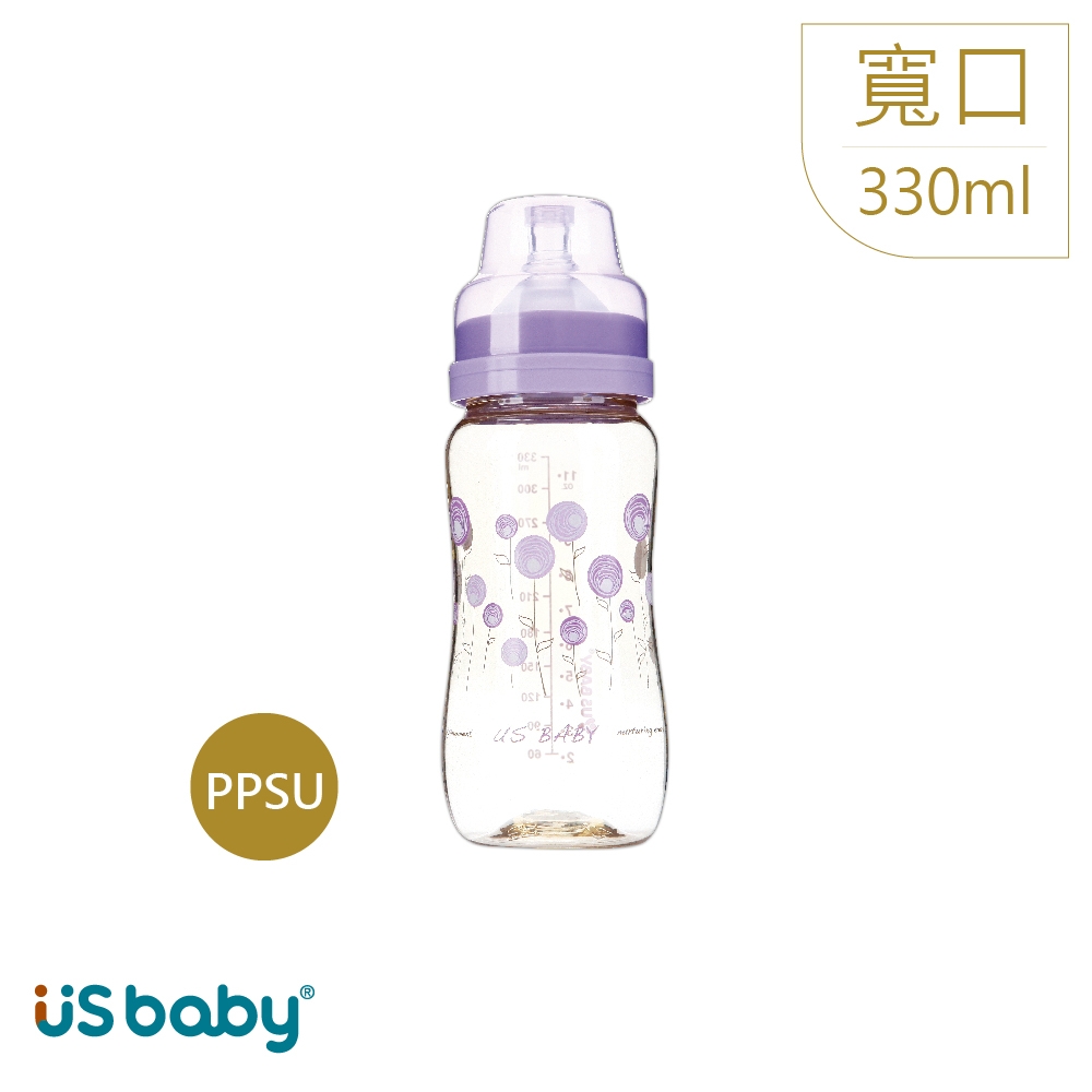 US baby 優生 真母感PPSU奶瓶(寬口徑330ml-紫)