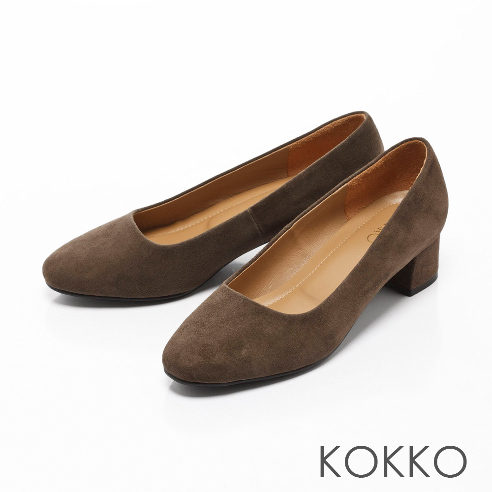 KOKKO-復古美學方頭真皮粗跟鞋-濃情綠