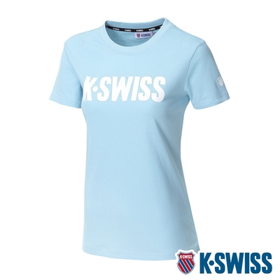 K-SWISS Contrast Logo Tee棉質吸排T恤-女-水藍