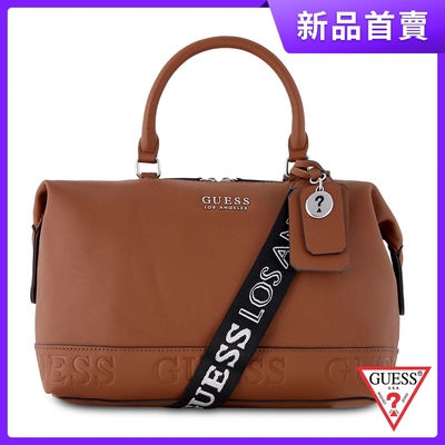 GUESS-女包-純色皮質簡約手提包-棕 原價3490