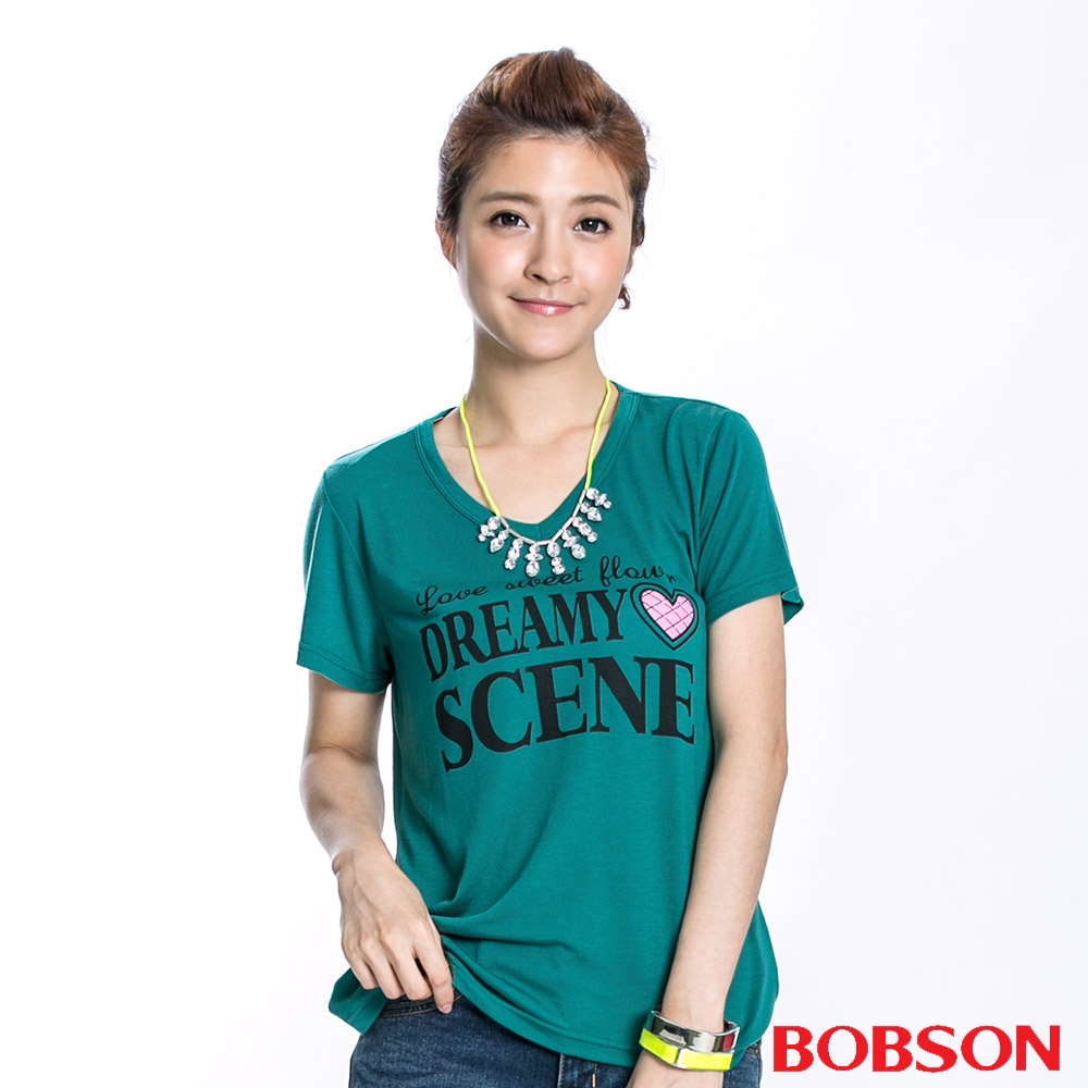 BOBSON 女款SCENE短袖上衣(綠40)