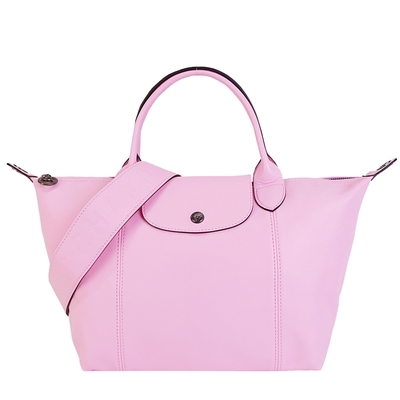 LONGCHAMP Le Pliage Cuir 小羊皮寬背帶短把折疊水餃包(小/粉紅)