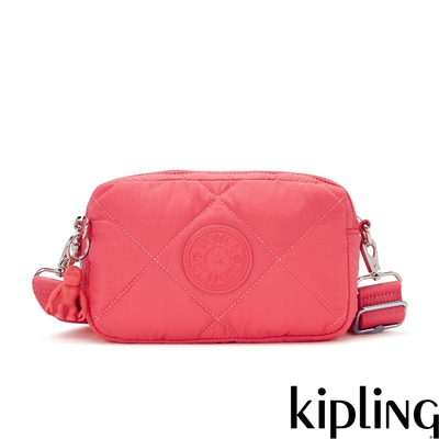 Kipling 菱格活力蜜桃粉輕便長方形多袋斜背包-MILDA