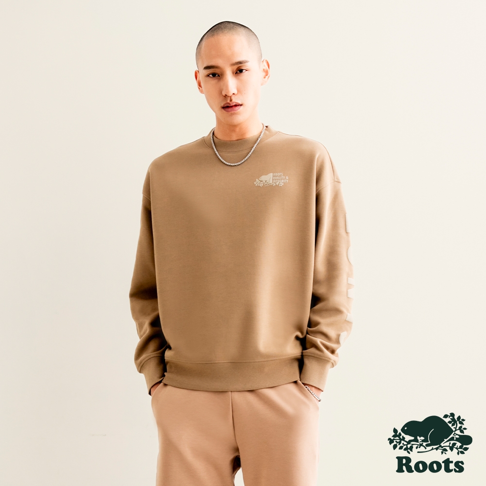 Roots 男裝-摩登都市系列 雙面布圓領上衣-棕褐色