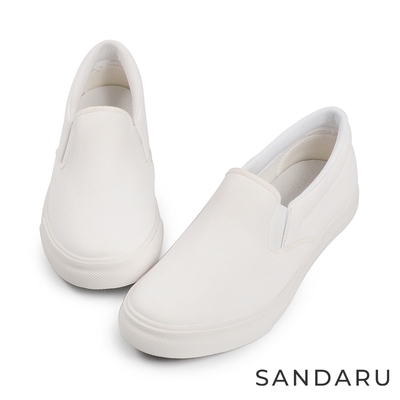 山打努SANDARU-懶人鞋 簡約超軟真皮墊休閒鞋-白