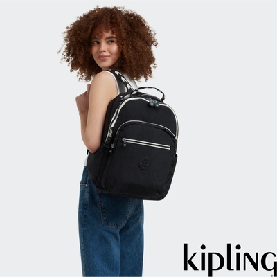 Kipling 黑色人字纹拼接機能手提後背包-SEOUL