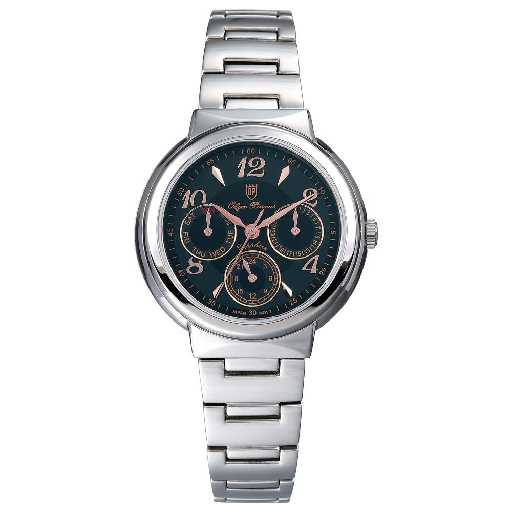 Olym Pianus 奧柏 Vogue．輕時尚三眼計時都會腕錶 5686MCRS 黑/34mm