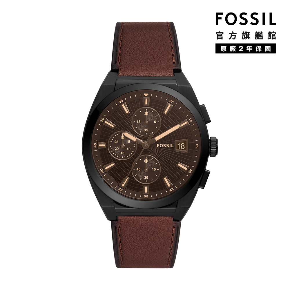 FOSSIL Everett 質紋沉穩雅仕三眼手錶 棕色真皮錶帶 42MM FS5798