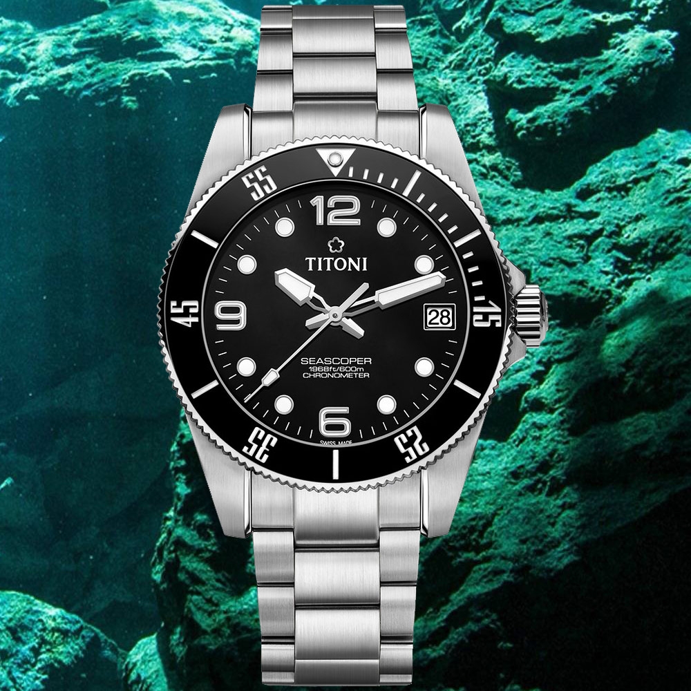 TITONI 梅花錶 SEASCOPER 600 米深潛系列潛水機械錶(83600S-BK-256)-42mm