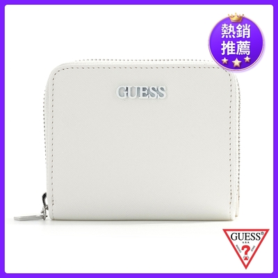 GUESS-女包-純色質感LOGO零錢包-白 原價1490