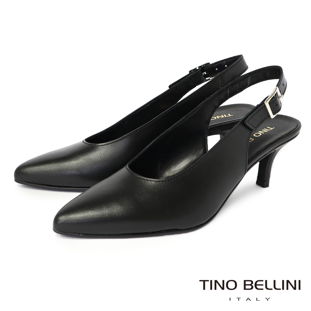 Tino Bellini 義大利進口牛皮尖頭後釦帶6.5CM跟鞋_黑