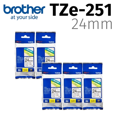 【5入組】brother 原廠護貝標籤帶 TZe-251 (白底黑字 24mm)