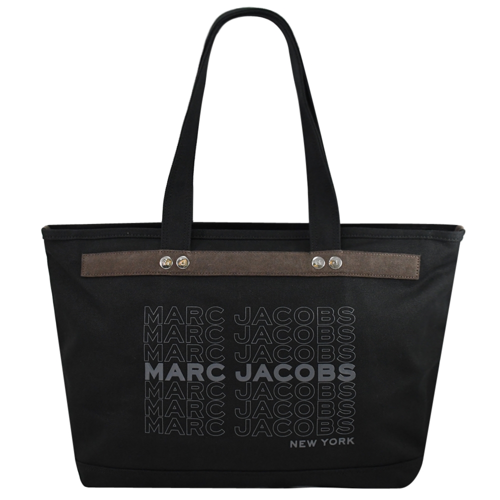 MARC JACOBS印字LOGO帆布拉鍊托特購物包(大/黑)