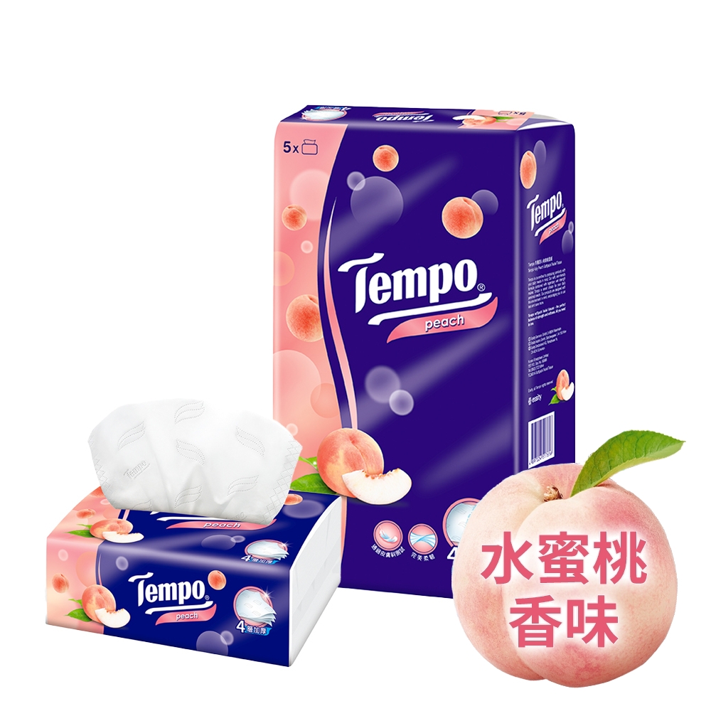Tempo 4層加厚輕巧包面紙-水蜜桃 90抽x5包/串