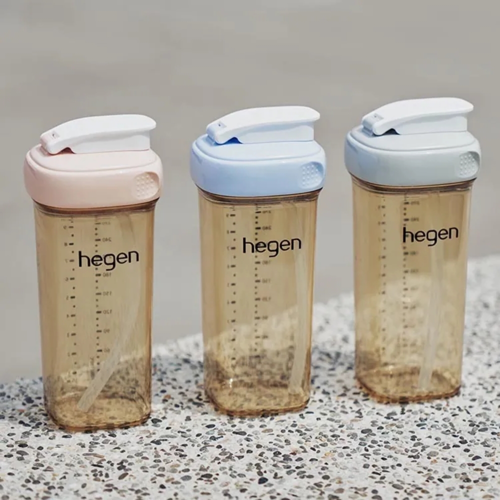 【hegen】PCTO™ 輕飲時光PPSU方圓型寬口吸管杯2.0 330ml_四色可選(霧灰/沁藍/嫣粉/漾紫)