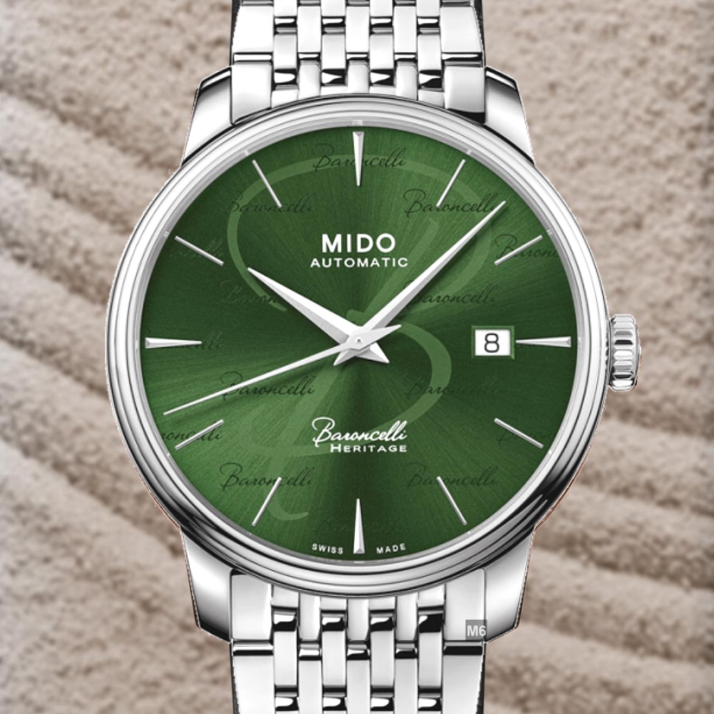 MIDO美度 官方授權M6 Baroncelli 永恆超薄復刻系列 森林綠鋼帶款39㎜(M0274071109100)