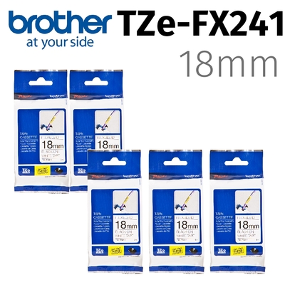 【5入組】brother TZe-FX241(可彎曲)纜線標籤帶 ( 18mm 白底黑字 )