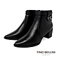 Tino Bellini 巴西進口牛皮尖頭皮帶釦飾側拉鍊粗跟短靴FWOT017-黑 product thumbnail 1
