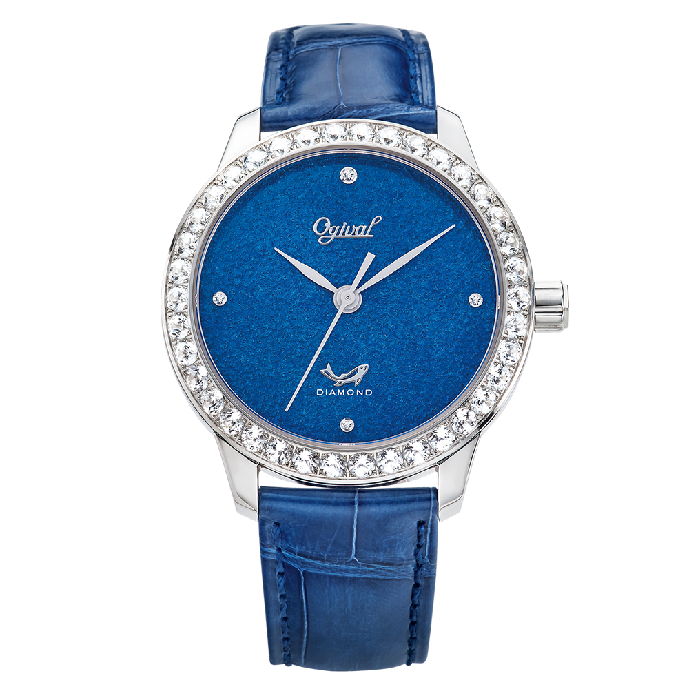 Ogival愛其華 琺瑯自動機械錶 1550.11AGW 藍