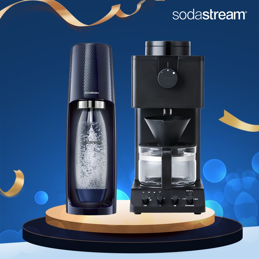 【愛爸爸獨家組】Sodastream FIZZI自動扣瓶氣泡水機(海軍藍)+Twinbird職人級全自動手沖咖啡機CM-D457TW