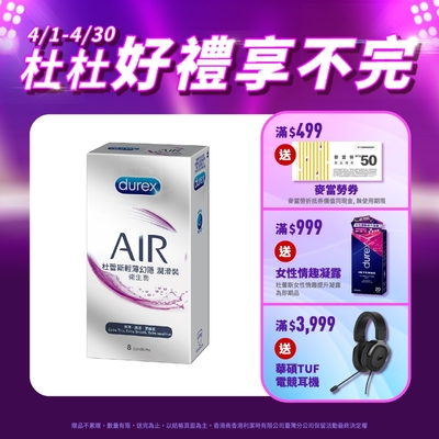 【Durex杜蕾斯】 AIR輕薄幻隱潤滑裝保險套8入