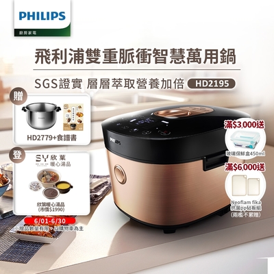 飛利浦PHILIPS 雙重脈衝智慧萬用鍋(金小萬)HD2195+HD2779