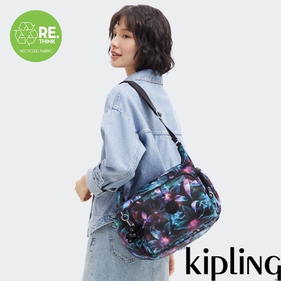 『牛角包』Kipling 光影花卉多袋實用側背包-GABB